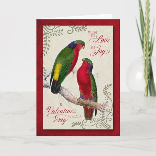 Valentine's Day Pair of Lorikeet Parrots Feestdagen Kaart (Voorkant)