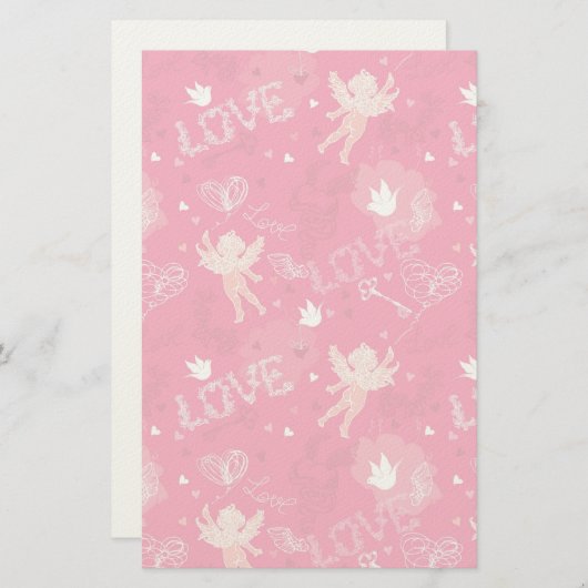 Valentine's Day Pattern With Cupid Briefpapier (Voorkant / Achterkant)