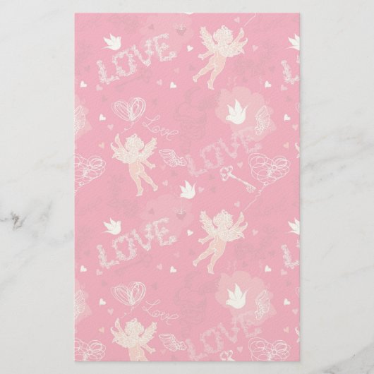 Valentine's Day Pattern With Cupid Briefpapier (Voorkant)