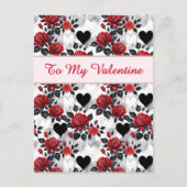 Valentine's Day Patterned Roses and Hearts Briefkaart (Voorkant)