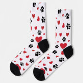 Valentine's Day Paw Prints and Red Hearts Pattern Sokken (Links)