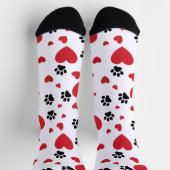 Valentine's Day Paw Prints and Red Hearts Pattern Sokken (Top)