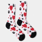 Valentine's Day Paw Prints and Red Hearts Pattern Sokken (Rechts)