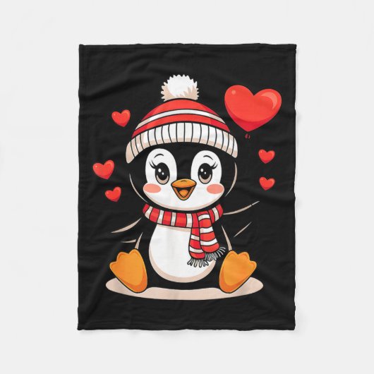 Valentine's Day Penguin Heart Balloon Cute Fleece Deken (Voorkant)