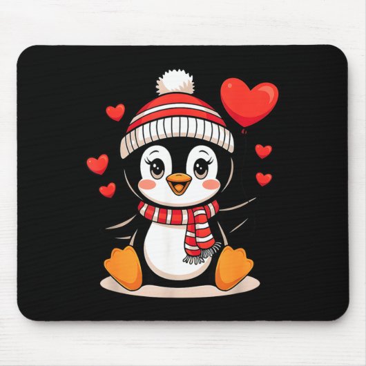 Valentine's Day Penguin Heart Balloon Cute  Muismat (Voorkant)
