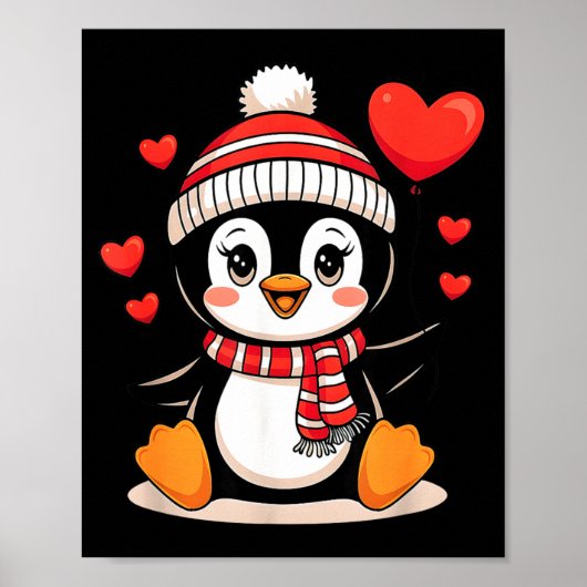 Valentine's Day Penguin Heart Balloon Cute  Poster (Voorkant)