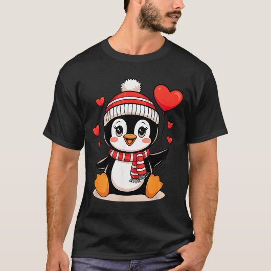 Valentine's Day Penguin Heart Balloon Cute  T-shirt (Voorkant)