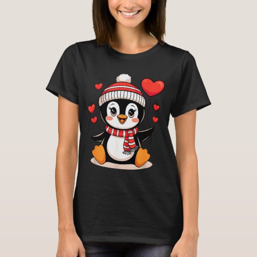 Valentine's Day Penguin Heart Balloon Cute  T-shirt (Voorkant)