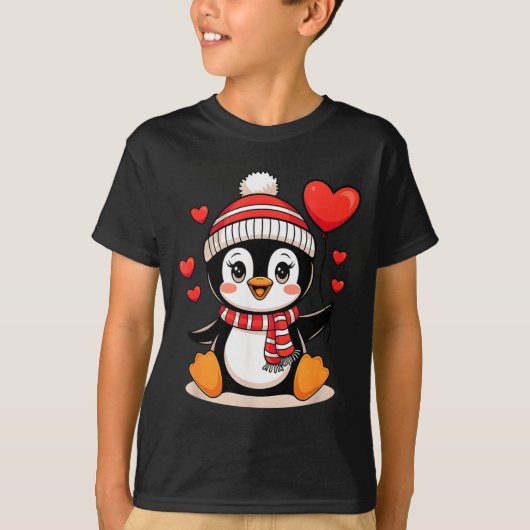 Valentine's Day Penguin Heart Balloon Cute  T-shirt (Voorkant)
