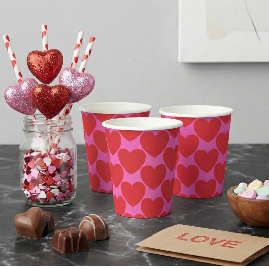 Valentine's Day Pink and Red Heart Pattern Party Papieren Bekers