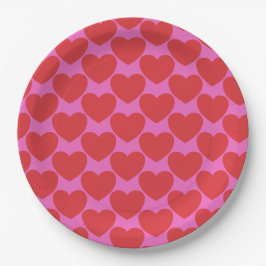 Valentine's Day Pink and Red Heart Pattern Party Papieren Bordje