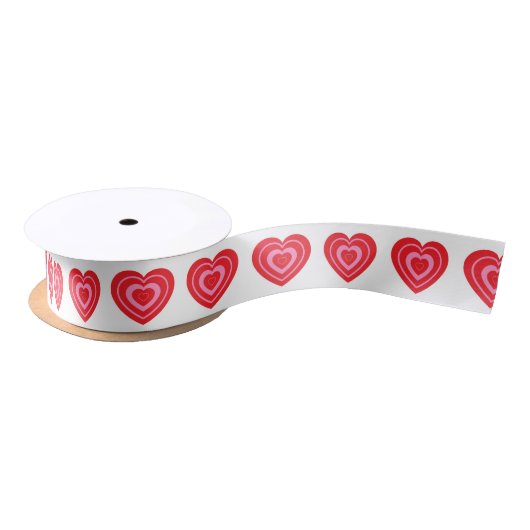Valentines Day Pink and Red Hearts Satijnen Lint (Spoel)