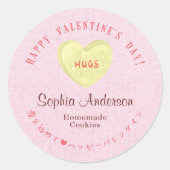 Valentine's Day Pink Kraft Heart Candy Hugs Ronde Sticker (Voorkant)