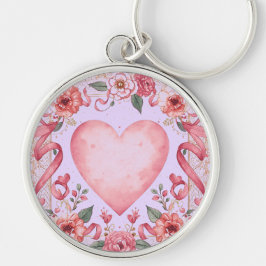 Valentine's Day, Pink Love Heart, Soft Purple Back Sleutelhanger