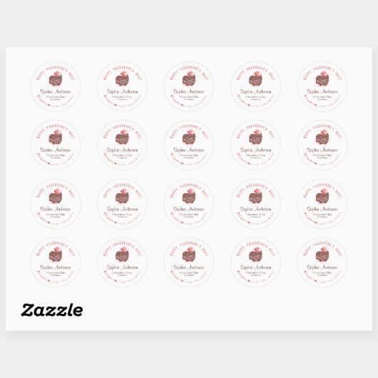 Valentine's Day Pink Red Heart Chocolate Cake Cute Ronde Sticker (Vel)