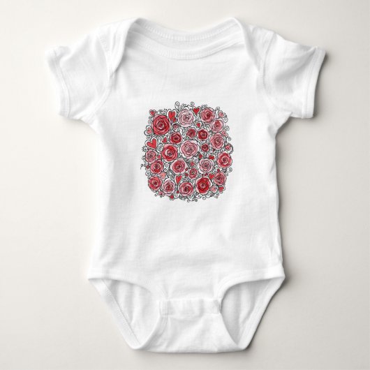 Valentine's Day Pink Red Roses Hearts Doodles Romper (Voorkant)