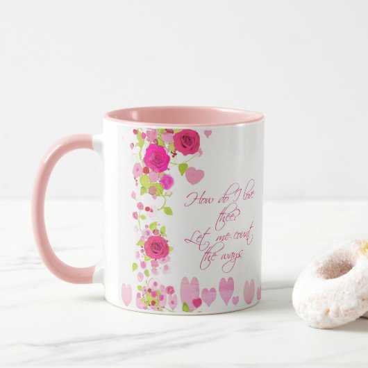 Valentines Day Pink Roses Romantic Sweetheart Mug Mok (Met donut)