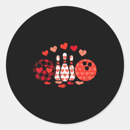 Valentines Day Plaid Bowling Valentine Srts Men Wo Ronde Sticker (Voorkant)