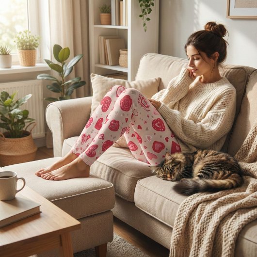 Valentine's Day Playful Pink Hearts Pattern Leggings