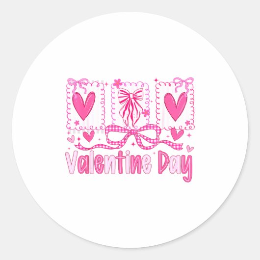 Valentines Day Preppy Hearts Coquette Bow Women Gi Ronde Sticker (Voorkant)
