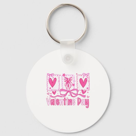 Valentines Day Preppy Hearts Coquette Bow Women Gi Sleutelhanger (Voorkant)
