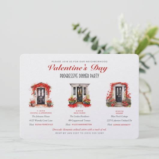 Valentine's Day Progressive Dinner Party Kaart (Staand voorkant)