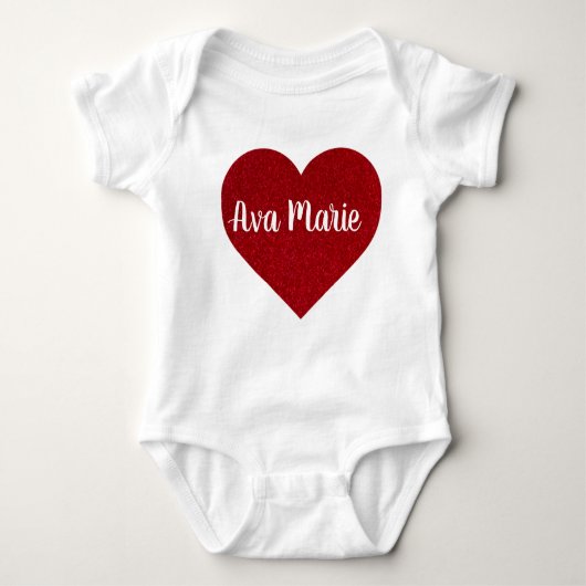 Valentines Day Red Glitter Heart with Name Cute  Romper (Voorkant)