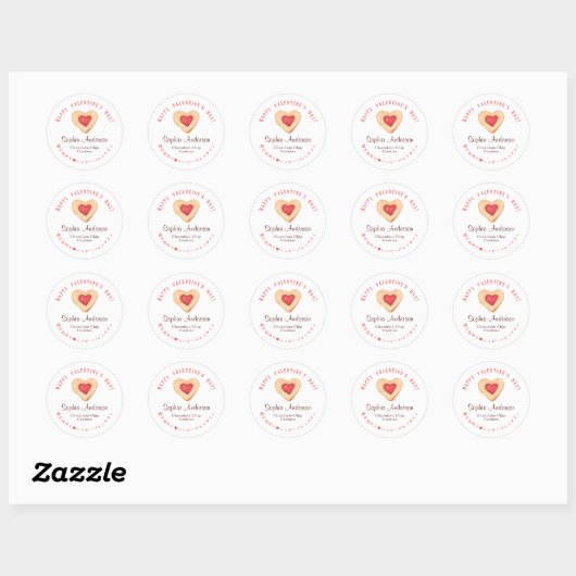 Valentine's Day Red Heart Cookie Bakery Cute Ronde Sticker (Vel)