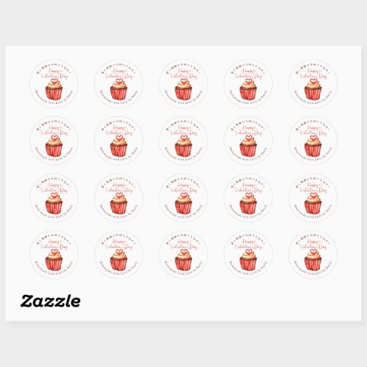 Valentines Day Red Heart Cupcake Bakery Ronde Sticker (Vel)