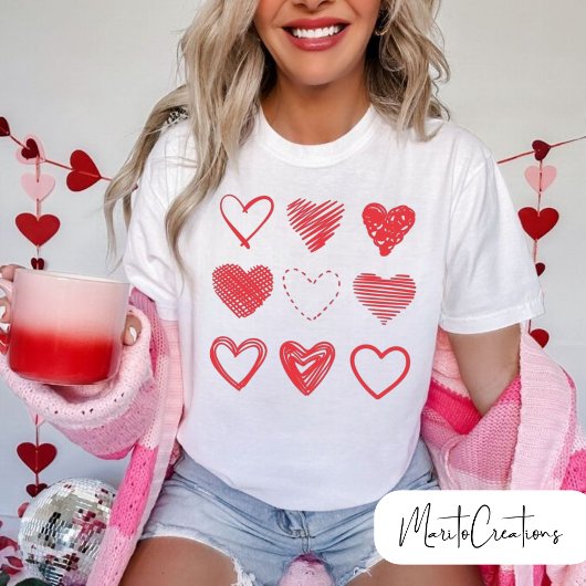 Valentine's Day Red Hearts, Doodle love, Funny T-shirt