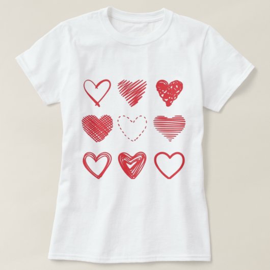 Valentine's Day Red Hearts, Doodle love, Funny T-shirt (Design voorkant)