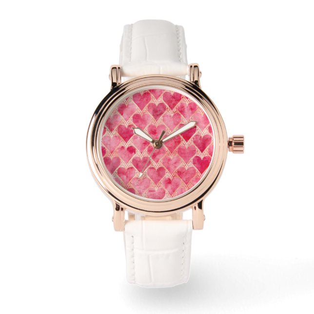 Valentine's Day, Red Pink Love Heart Pattern Horloge (Voorkant)