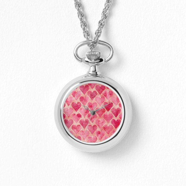 Valentine's Day, Red Pink Love Heart Pattern Horloge (Voorkant)