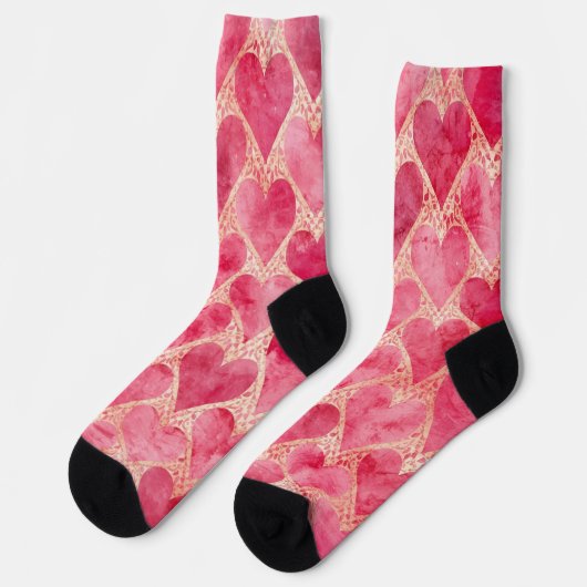 Valentine's Day, Red Pink Love Heart Pattern Sokken (Links)