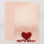 Valentines Day Red Rose Heart Bouquet Pastel Peach Briefpapier (Voorkant / Achterkant)