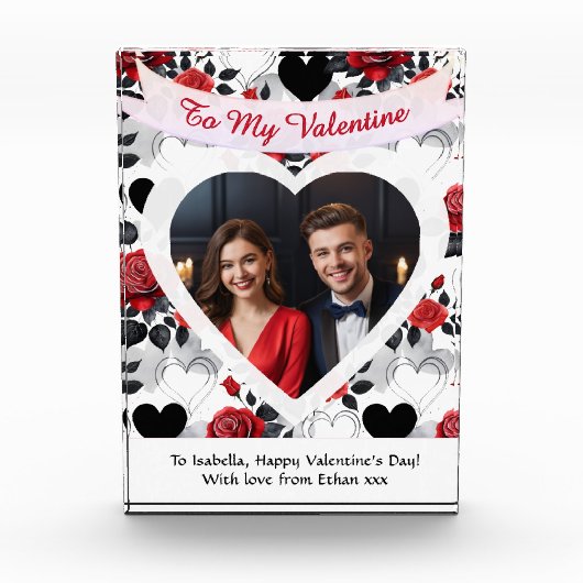 Valentine's Day Red Roses Hearts Personalized Fotoblokken (Voorkant)
