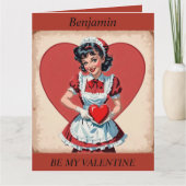 VALENTINE'S DAY Retro Dienstmeisje bewerkbare vouw Kaart (Voorkant)