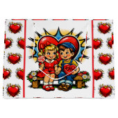 Valentine's Day | Retro Pop Art Boy and Girl Groot Cadeauzakje (Voorkant)