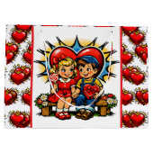 Valentine's Day | Retro Pop Art Boy and Girl Groot Cadeauzakje (Achterkant)