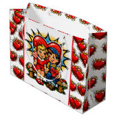 Valentine's Day | Retro Pop Art Boy and Girl Groot Cadeauzakje (Achterkant Gekanteld)