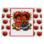 Valentine's Day | Retro Pop Art Boy and Girl Groot Cadeauzakje (Voorkant)
