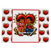 Valentine's Day | Retro Pop Art Boy and Girl Groot Cadeauzakje (Achterkant)