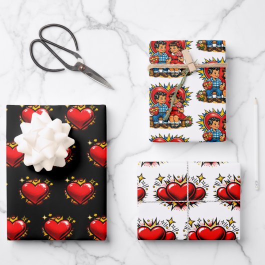 Valentine's Day | Retro Pop Art Boy and Girl Inpakpapier Vel (Voorkant)