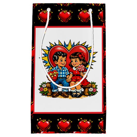 Valentine's Day | Retro Pop Art Boy and Girl Klein Cadeauzakje (Voorkant)
