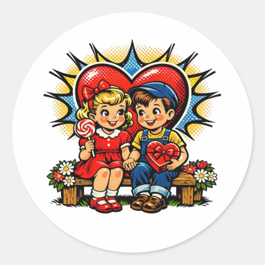 Valentine's Day | Retro Pop Art Vintage Ronde Sticker (Voorkant)