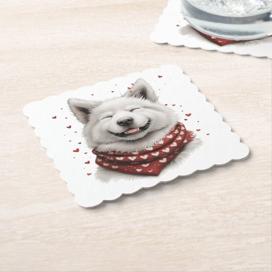 Valentines Day Samoyed Dog Kartonnen Onderzetters (Gebogen)