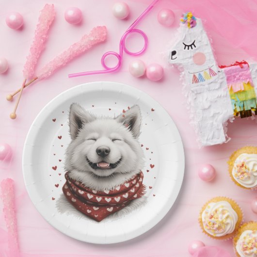 Valentines Day Samoyed Dog Papieren Bordje (Feest)