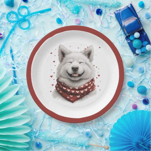 Valentines Day Samoyed Dog Papieren Bordje (Feest)