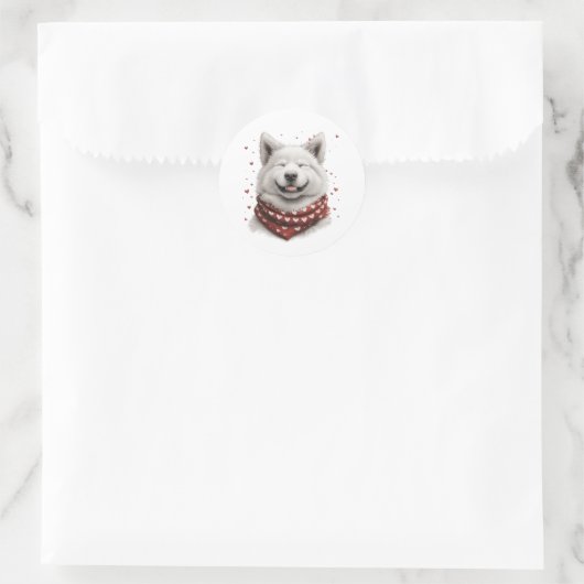 Valentines Day Samoyed Dog Ronde Sticker (Tas)