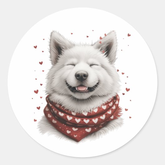 Valentines Day Samoyed Dog Ronde Sticker (Voorkant)
